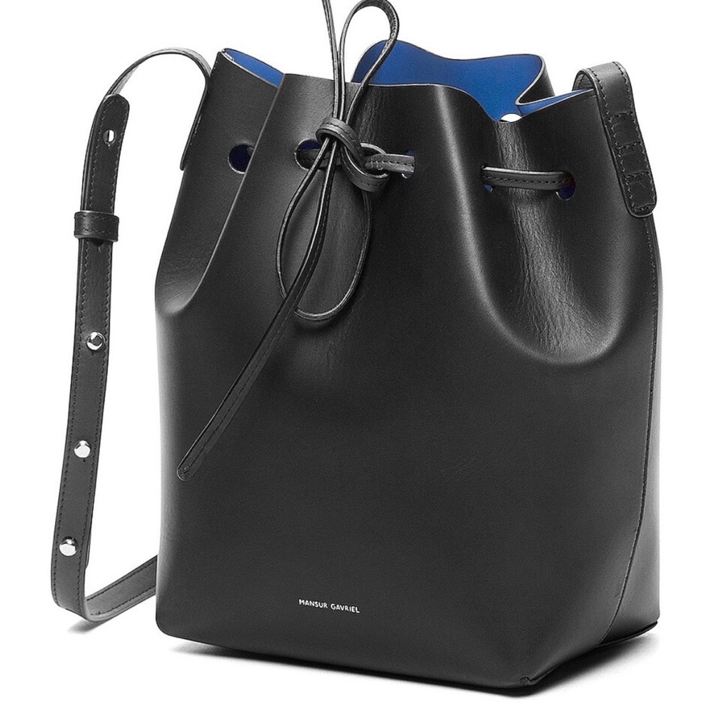 Mansur Gavriel Black Bucket Mini Bag with Blue Interior